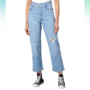 Levi's Womens Ribcage Straight Ankle Ambrey Blue Denim Jeans Size: 25